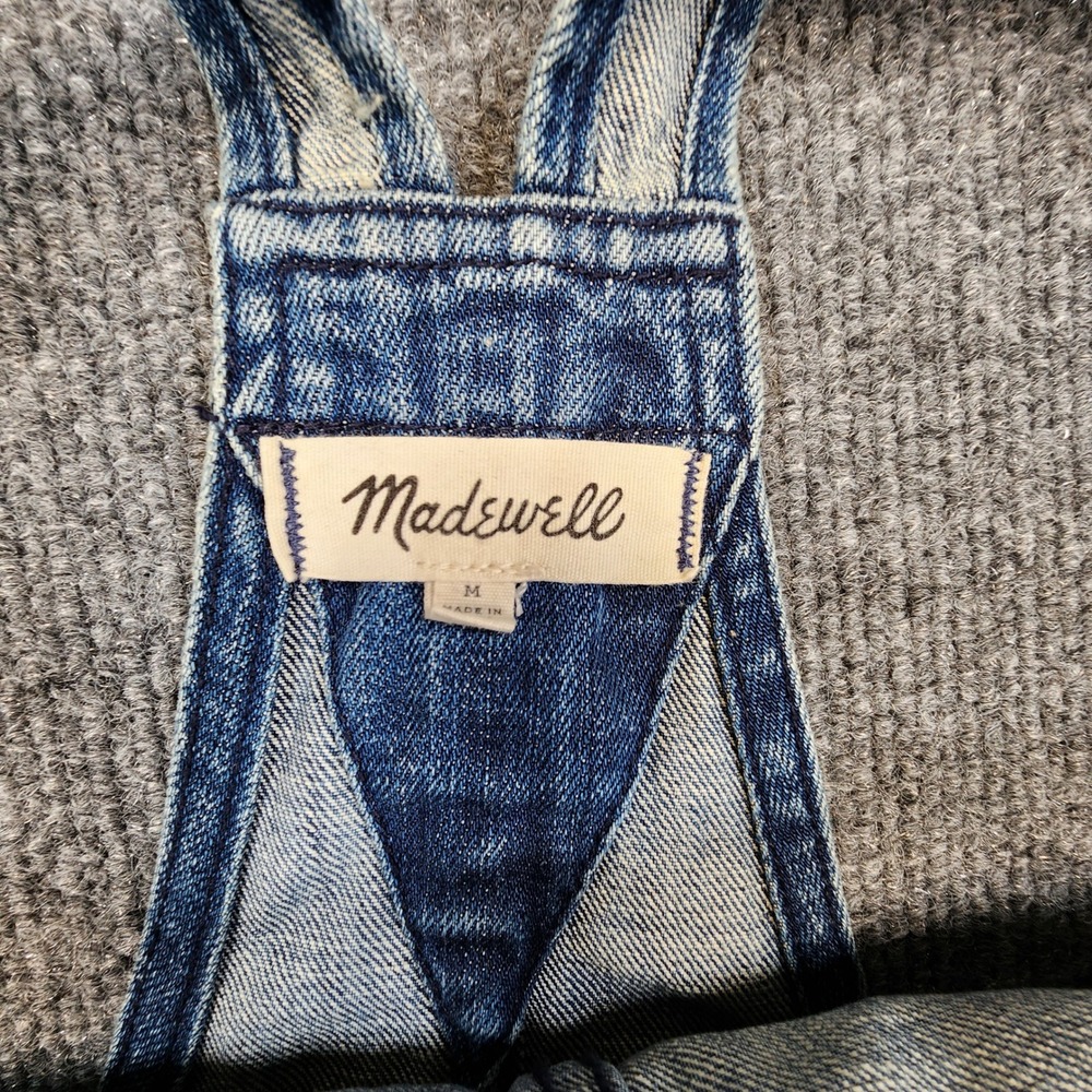 Madewell Adirondack Short Overalls Womens Medium Blue Medium Wash Raw Hem Denim - Picture 4 of 12